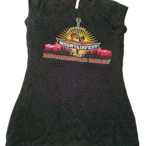 Mountainfest Motorcycle Rally Baby Tee T Shirt Women L Black Stone Wash Biker